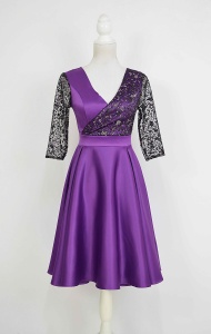 Rochie de ocazie din tafta mov cu tulle cu gliter Noelia - Img 7