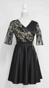 Rochie de ocazie din tafta neagra cu broderie aurie Alice 2 - Img 1