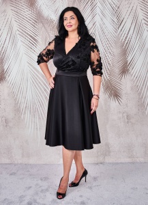 Rochie de ocazie din tafta neagra si tiul brodat 3D Nina - Img 2