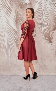 Rochie de ocazie din tafta visinie cu broderie 3D Britney - Img 5