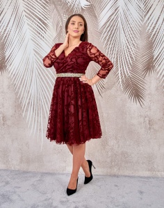 Rochie de ocazie din tulle cu broderie catifea visinie Ariana1 - Img 4