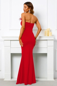Rochie de ocazie Lara, croiala sirena tip corset si crapatura ampla pe picior, Rosu - Img 3