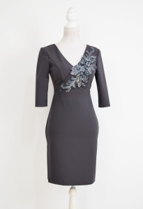 Rochie eleganta gri cu broderie 3D Rebeca - Img 3