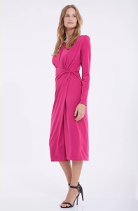 Rochie eleganta midi fuchsia Sandy cu maneca lunga - Img 2