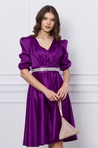Rochie Ella Collection Aria mov cu cordon in talie