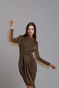 Rochie EUDORA cu drapaj și franjuri - Img 5