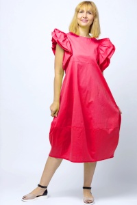 Rochie lalea din poplin, rosie, cu maneci bufante ample