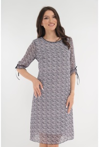 Rochie lejera din voal bleumarin cu imprimeu floral alb