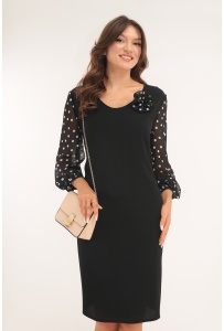 Rochie lejera neagra cu maneci din voal cu buline