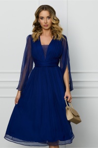 Rochie Leonard Collection bleumarin din matase cu decupaje la maneci