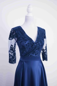 Rochie lunga de tafta si broderie catifelata bleumarin Anastasia - Img 7
