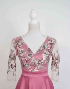 Rochie lunga din tafta roze si tiul brodat Ofelia - Img 4