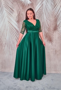 Rochie lunga din tafta verde cu broderie catifelata Carla - Img 3