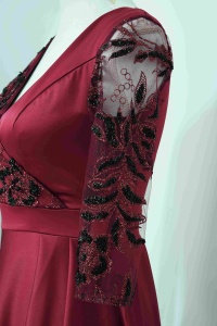 Rochie lunga din tafta visinie cu broderie 3D Britney - Img 8
