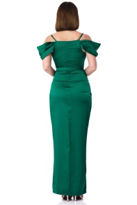 Rochie maxi Serena fara maneci din satin verde crapata pe picior - Img 2