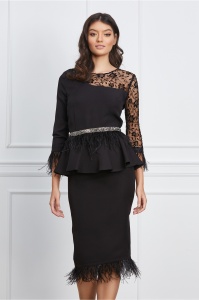 Rochie MBG neagra cu dantela si pene