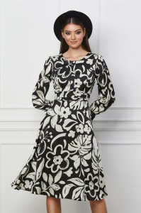 Rochie Mirunea neagra cu imprimeu ivory