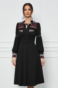 Rochie Moze neagra din crep cu motive florale