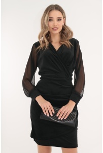 Rochie neagra din catifea cu fronseuri si decolteu parte peste parte