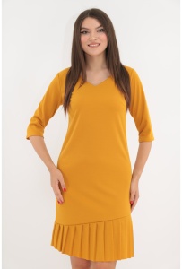 Rochie office mustar cu volan plisat la tiv