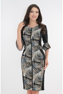 Rochie office neagra cu imprimeu abstract olive