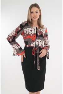 Rochie office neagra cu print alb-caramiziu