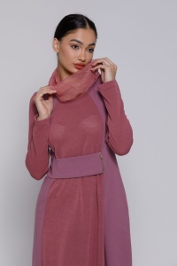 Rochie RAELYN midi din tricot zmeuriu si felpa - Img 1