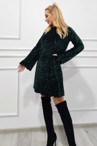Rochie scurta de seara Tamina, cu paiete si fundita oversize la spate, Verde inchis, Marime S/M/L - Img 3