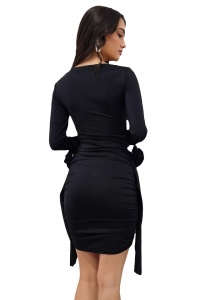 Rochie scurta Jordana, pentru evenimente, cu detaliu floral, Negru, Marime S/M - Img 6