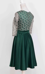 Rochie scurta verde Stefania din tafta si broderie bej-aurie - Img 3