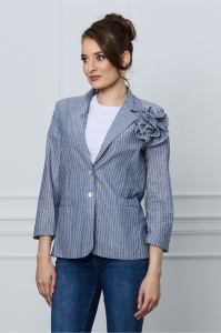 Sacou Sonia bleumarin cu dungi si fir lurex