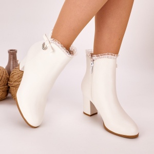 Botine Cu Toc Gros Dama Albe Bista - Img 2