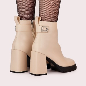 Botine Cu Toc Gros Dama Bej Cu Fermoar Spera - Img 4