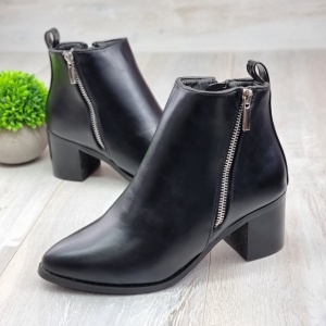 Botine Cu Toc Gros Damă Negre Cu Fermoar Dalary - Img 3