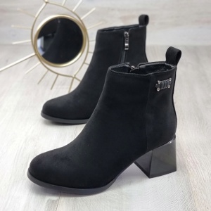 Botine Cu Toc Gros Dama Negru Catifea Layla - Img 2