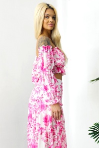 Compleu Bernolda, fusta vaporoasa si camasa cu umerii goi, Pink Monday, Masura S/M/L - Img 2