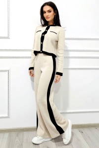 Compleu lana Thalos, cu bluza si pantaloni cu banda elastica, Crem, Marime S/M - Img 4