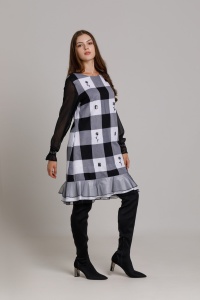 DENISE viscose black and white checked dress - Img 1