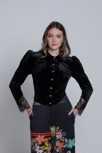 Jacheta ALEXA neagra din catifea si dantela - Img 4