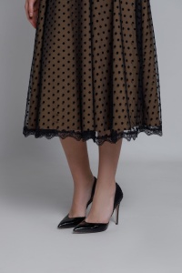 Rikaya Long cream dress in black tulle with polka dots - Img 4