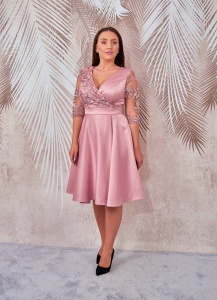Rochia de ocazie din tafta roze cu broderie 3D Britney - Img 4