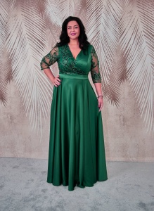 Rochia lunga din tafta verde cu broderie 3D Britney - Img 1