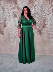 Rochia lunga din tafta verde cu broderie 3D Britney - Img 4