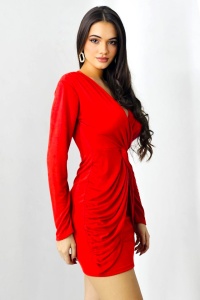Rochie catifelata Iovana, scurta, cu aspect petrecut, Rosu, Marime S/M - Img 3