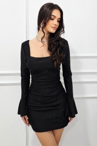 Rochie de evenimente Faylin, cu pietre si spatele gol, Negru, Marime S/M - Img 5