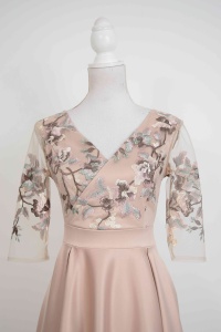 Rochie de ocazie din tafta bej si tiul brodat Ofelia - Img 3