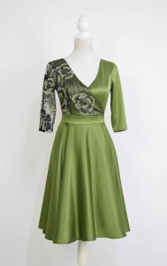 Rochie de ocazie din tafta kaki si broderie aurie Katya - Img 7
