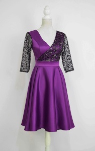 Rochie de ocazie din tafta mov cu tulle cu gliter Noelia - Img 2