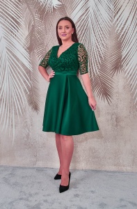 Rochie de ocazie din tafta verde si broderie din catifea Carla - Img 2