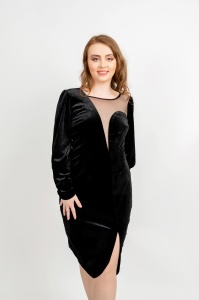 Rochie de ocazie neagra conica din catifea Cindy - Moze